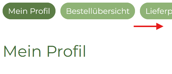 KI generiert: Webseitenmenü mit Schaltflächen: "Mein Profil", "Bestellübersicht", "Lieferprofil". Text: "Mein Profil".