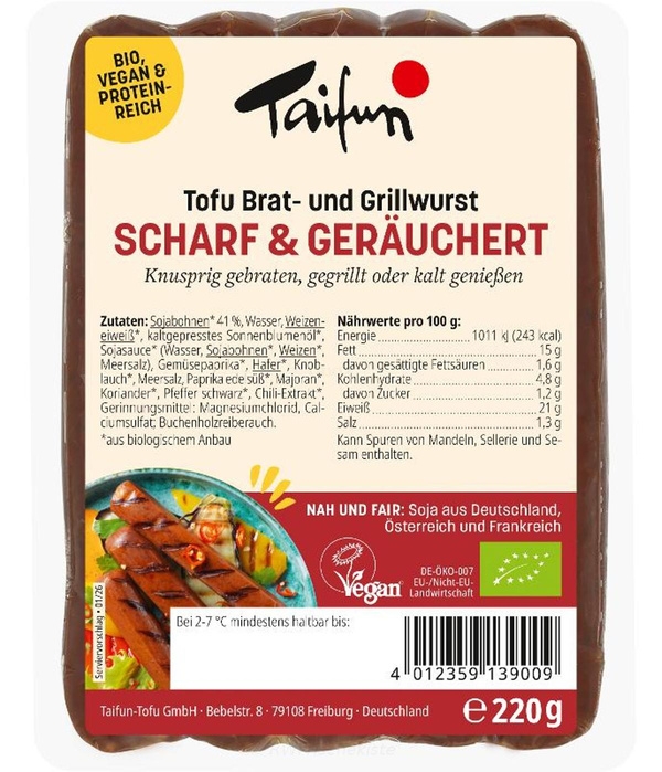Produktfoto zu Tofu Brat- und Grillwurst scharf