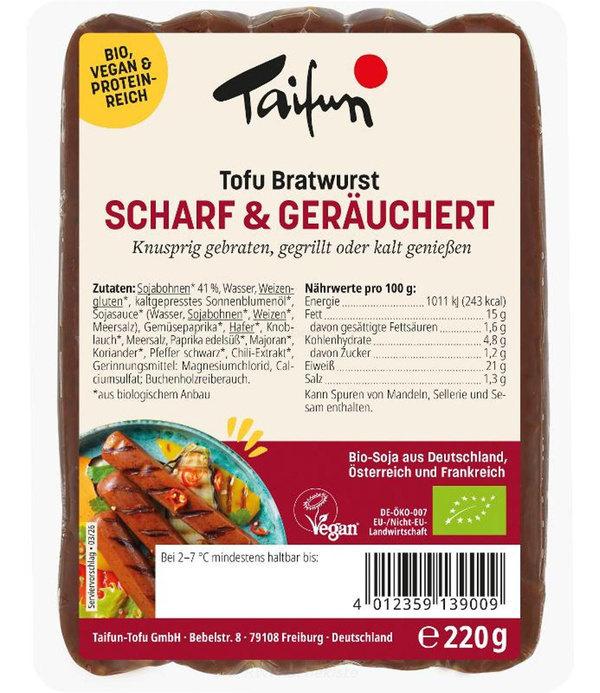 Produktfoto zu Tofu Brat- und Grillwurst scharf
