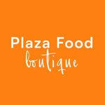 KI generiert: Ein orangefarbenes Logo mit weißem Text: "Plaza Food boutique".